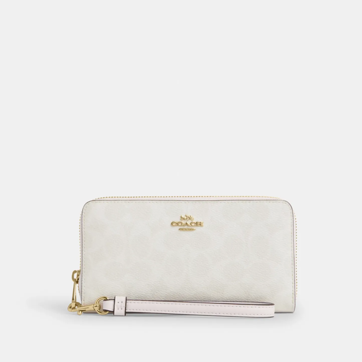 COACH®,Long Zip Around Wallet In Signature Canvas,Continental,Coin,Sustainable,Casual,White,Front View