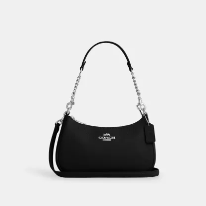 COACH®,Teri Shoulder Bag,Shoulder Bag,Chain Detail,Metal,Logo,Casual,Black,Front View