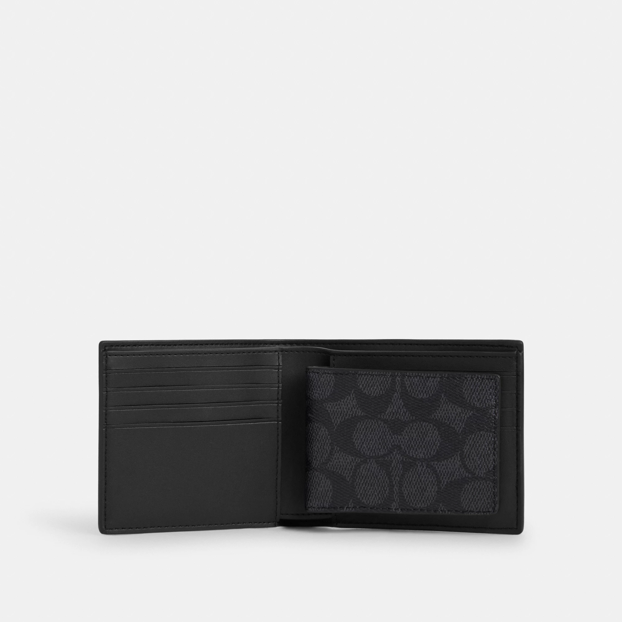 COACH®,3-In-1 Wallet In Signature Canvas,Canvas,Bi Fold,Card Case,Casual,Multi Color,Inside View,Top View