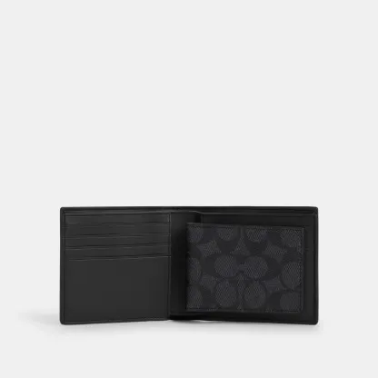 COACH®,3-In-1 Wallet In Signature Canvas,Canvas,Bi Fold,Card Case,Casual,Multi Color,Inside View,Top View