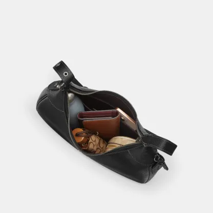 COACH®,Ella Shoulder Bag,Fabric,Leather,Hobo,Adjustable,Luggage Tag,Lined,Silver Metal,Casual,Black,Inside View,Top View