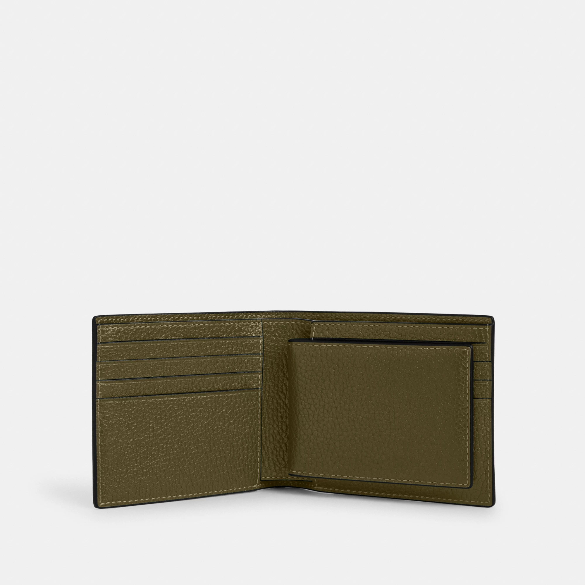 COACH®,3-In-1 Wallet,Leather,Bi Fold,Casual, Father's Day,Olive,Inside View,Top View