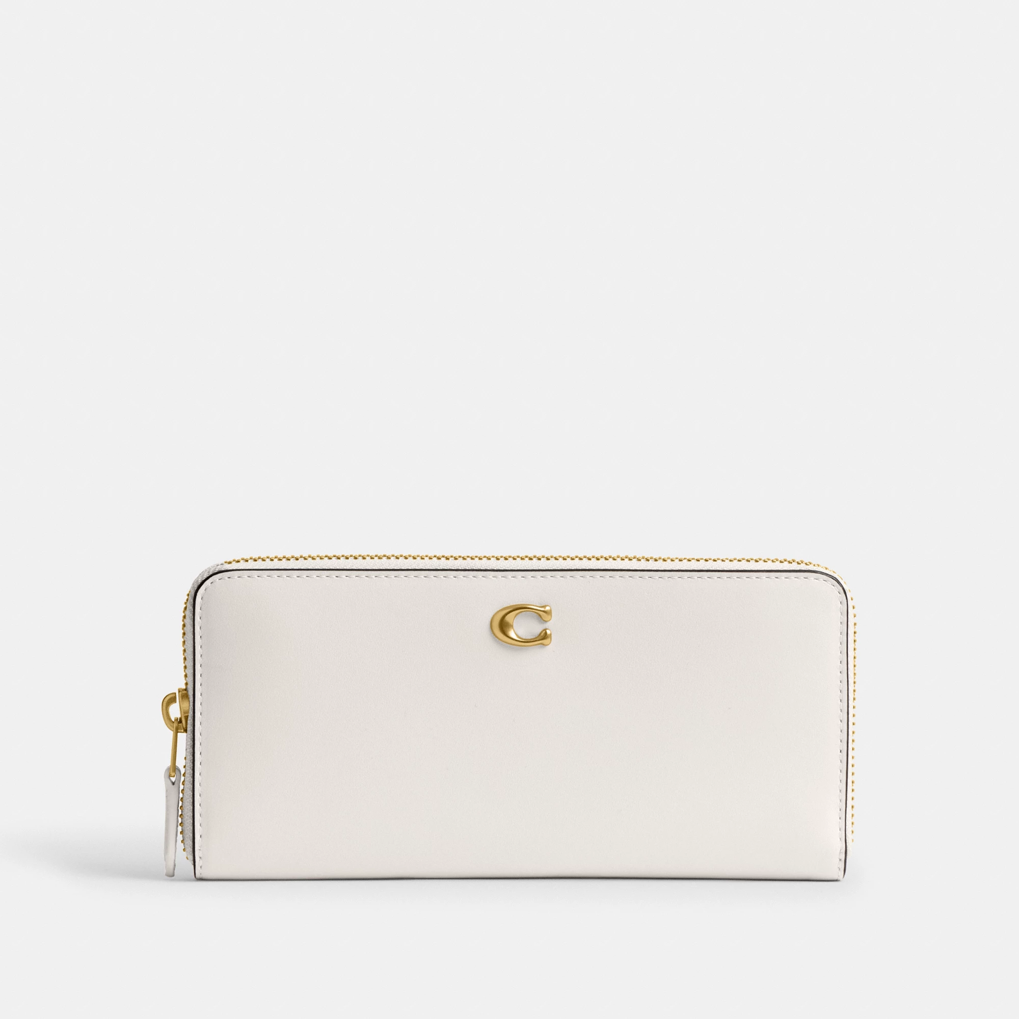 COACH®,Essential Slim Accordion Zip Wallet,Calfskin Leather,Leather,Continental,Logo,Metal,Casual,White,Front View