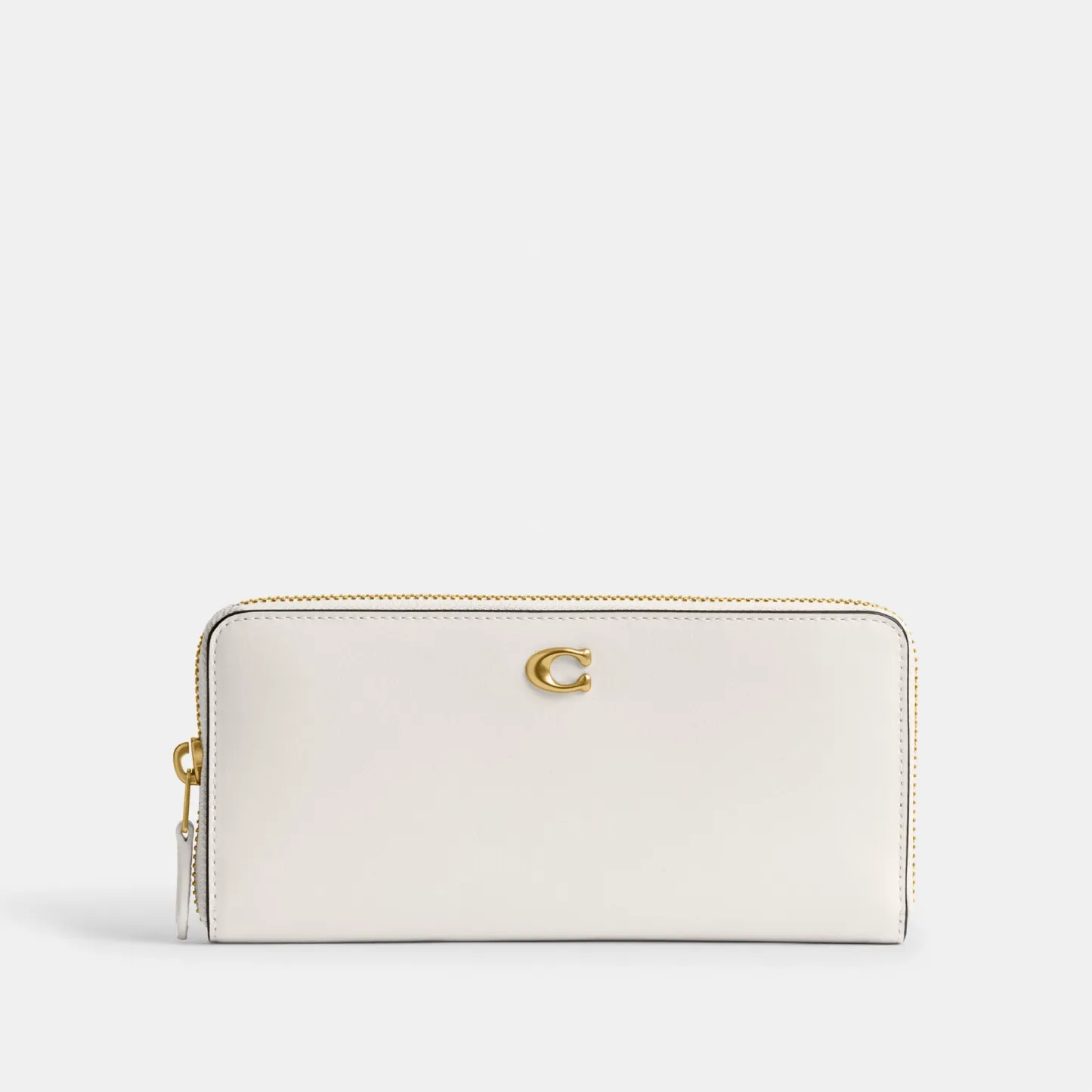 COACH®,Essential Slim Accordion Zip Wallet,Calfskin Leather,Leather,Continental,Logo,Metal,Casual,White,Front View