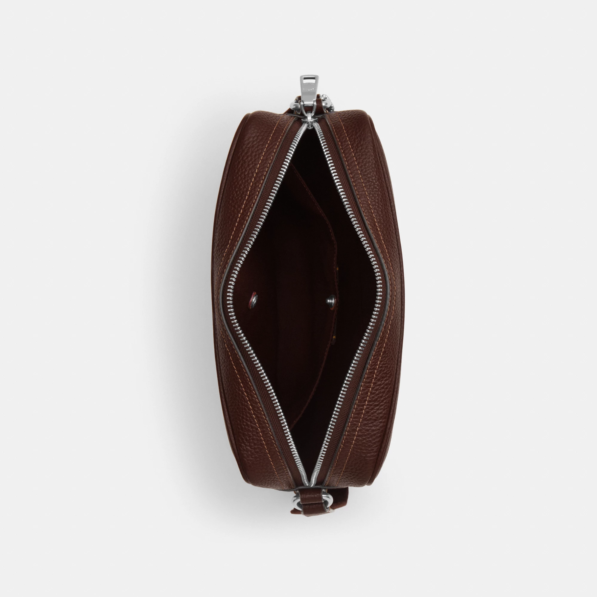 COACH®,Colton Crossbody Bag 25,Recycled Polyester,Leather,Crossbody,Adjustable,Silver Metal,Casual,Brown,Inside View,Top View