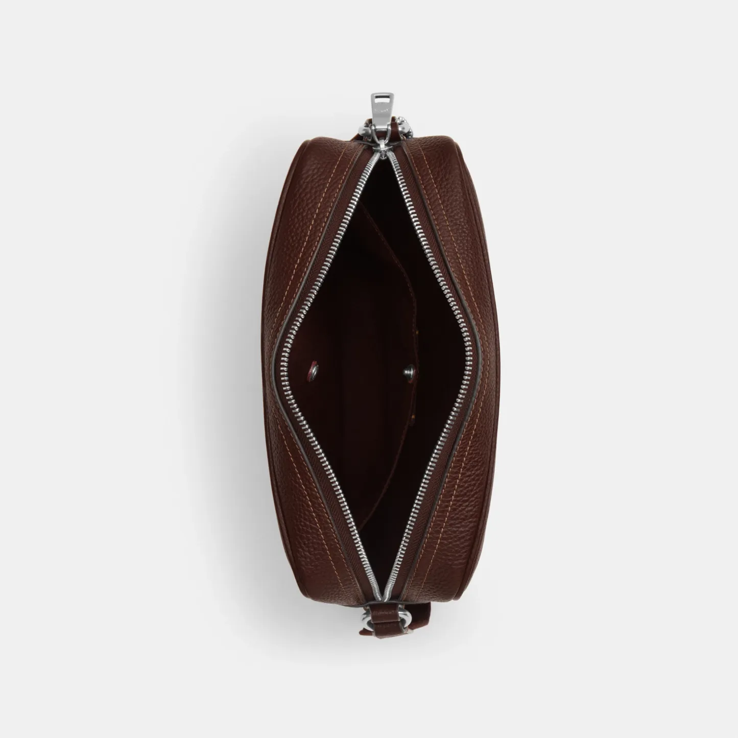 COACH®,Colton Crossbody Bag 25,Recycled Polyester,Leather,Crossbody,Adjustable,Silver Metal,Casual,Brown,Inside View,Top View