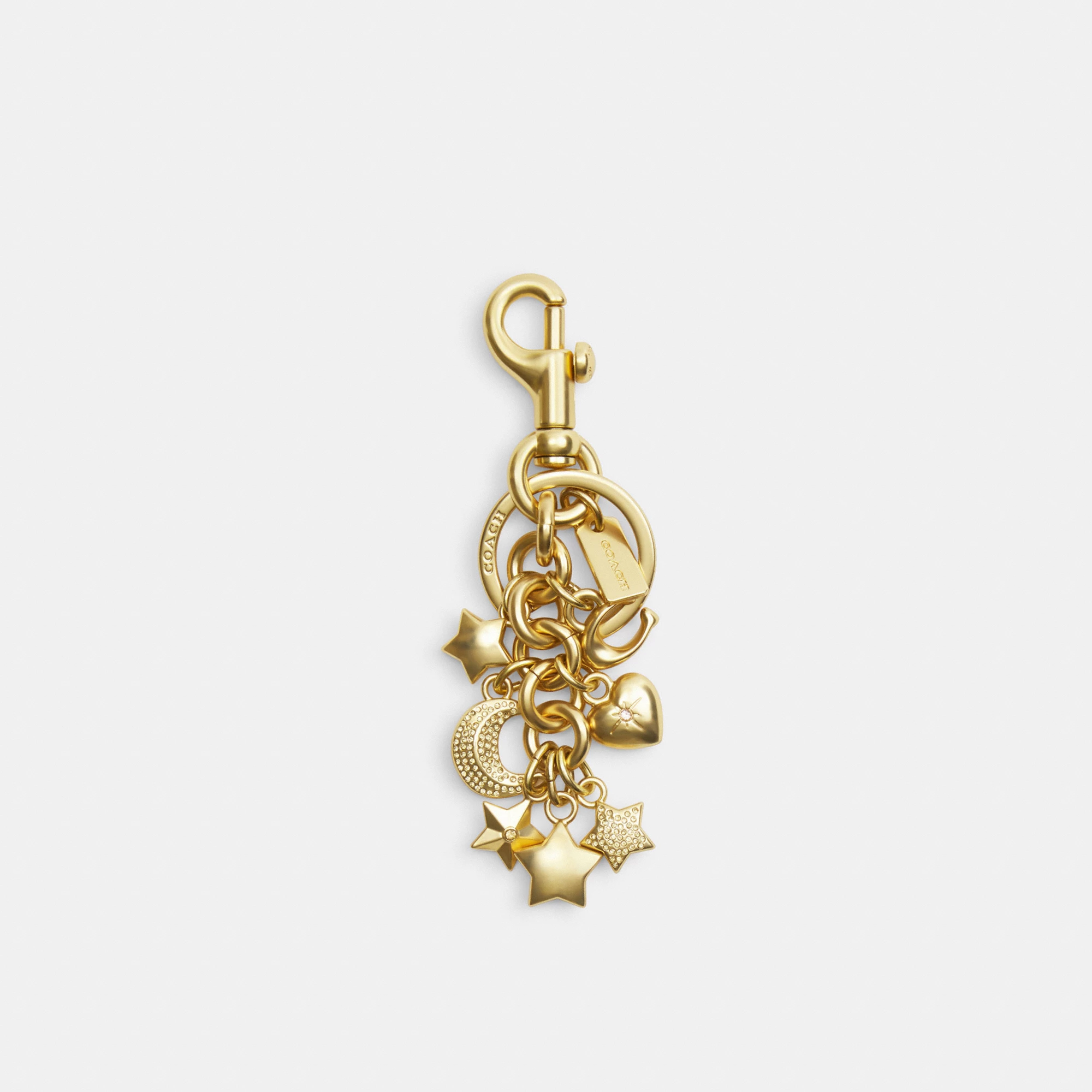 COACH®,Star Cluster Bag Charm,Bag Charm,Crystal,Metal Material,Logo,3D Embellishment,Gold Metal,White,Front View