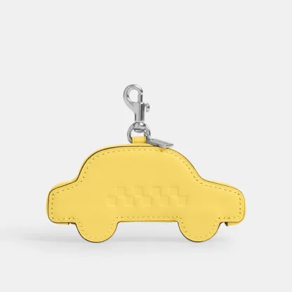COACH®,Taxi Bag Charm,Leather,Bag Charm,Silver Metal,Yellow,Front View