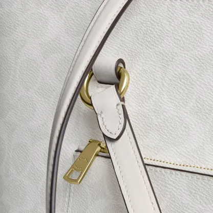 COACH®,Station Tote Bag In Signature Canvas,Canvas,Fabric,Mixed Media,Leather,Tote,Logo,Pattern,Luggage Tag,Lined,Silver M...,Multi Color,Closer View
