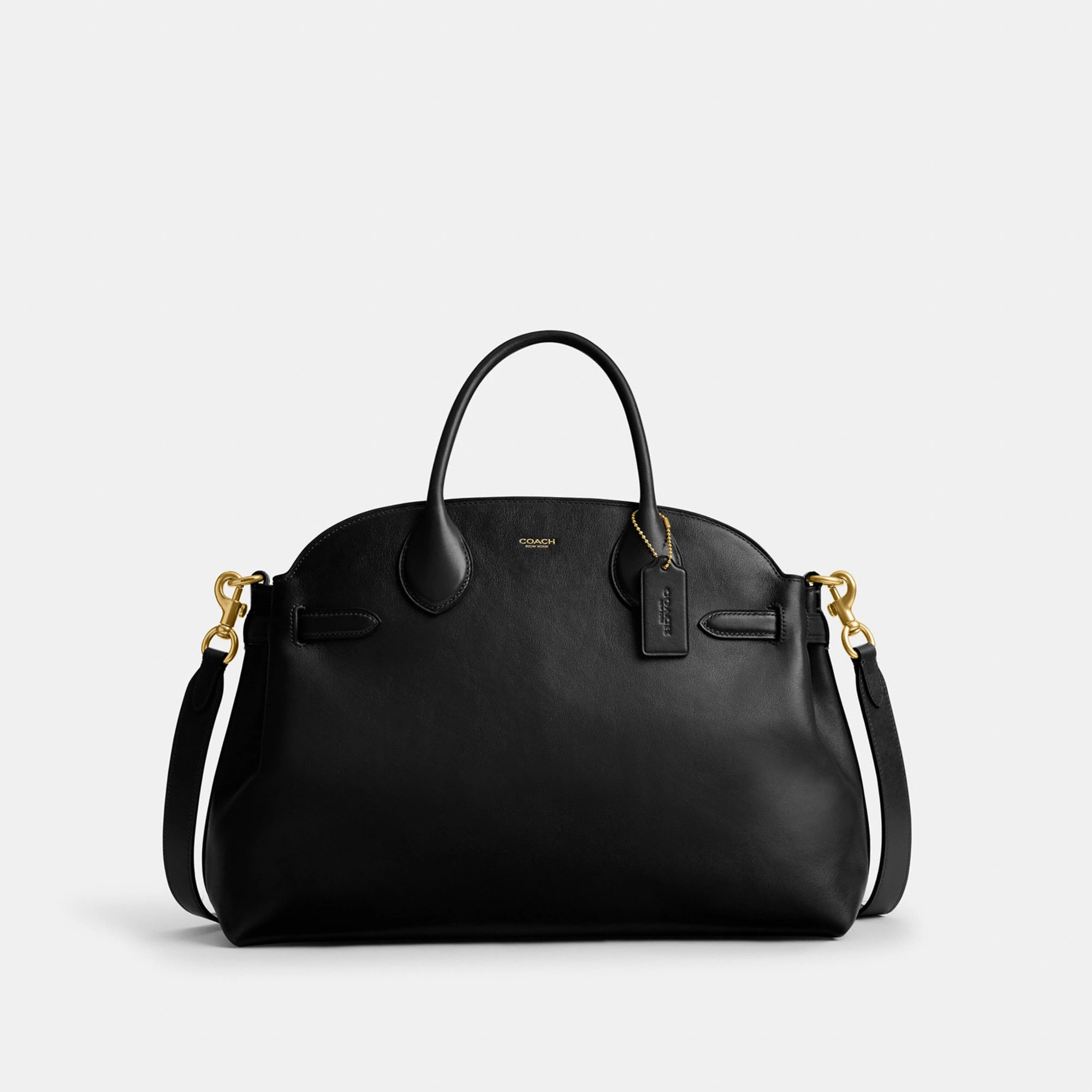 COACH®,Soft Empire Carryall Bag 40,Leather,Carryall,Logo,Gusset,Gold Metal,Work,Black,Front View