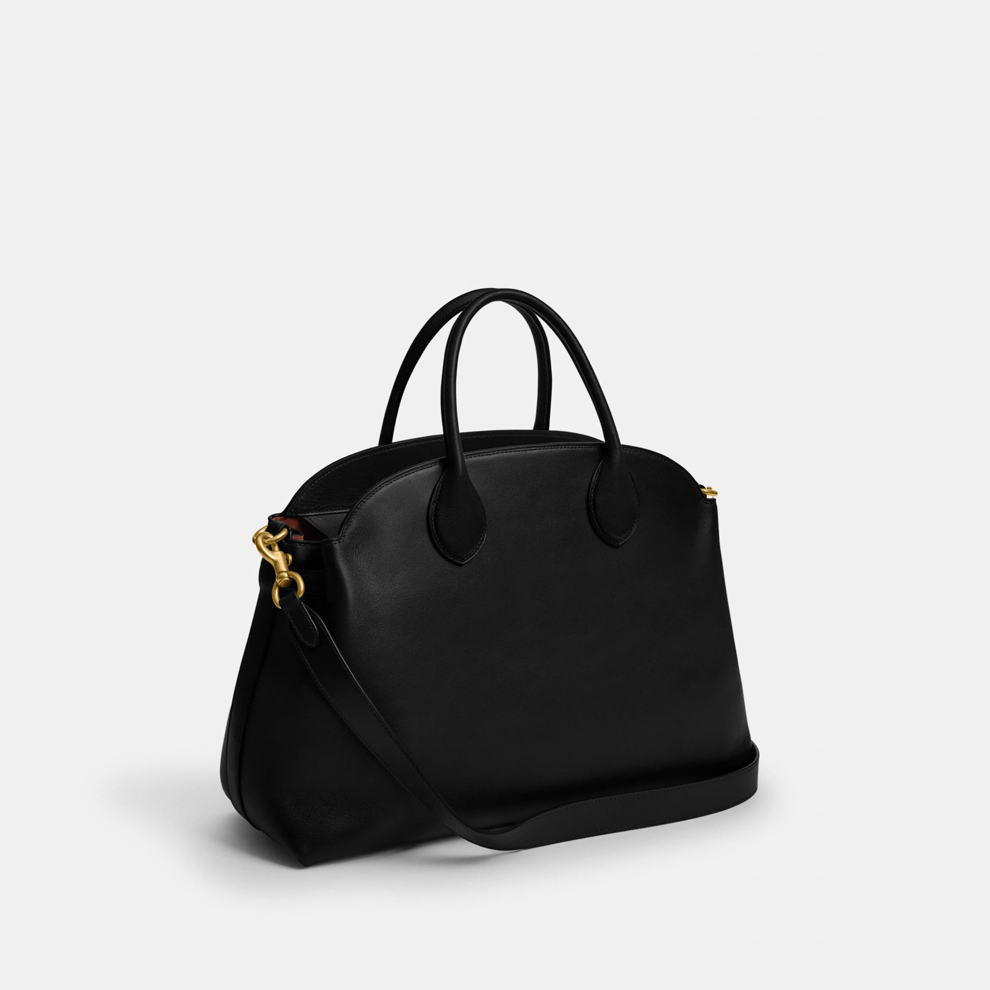 COACH®,Soft Empire Carryall Bag 40,Leather,Carryall,Logo,Gusset,Gold Metal,Work,Black,Angle View
