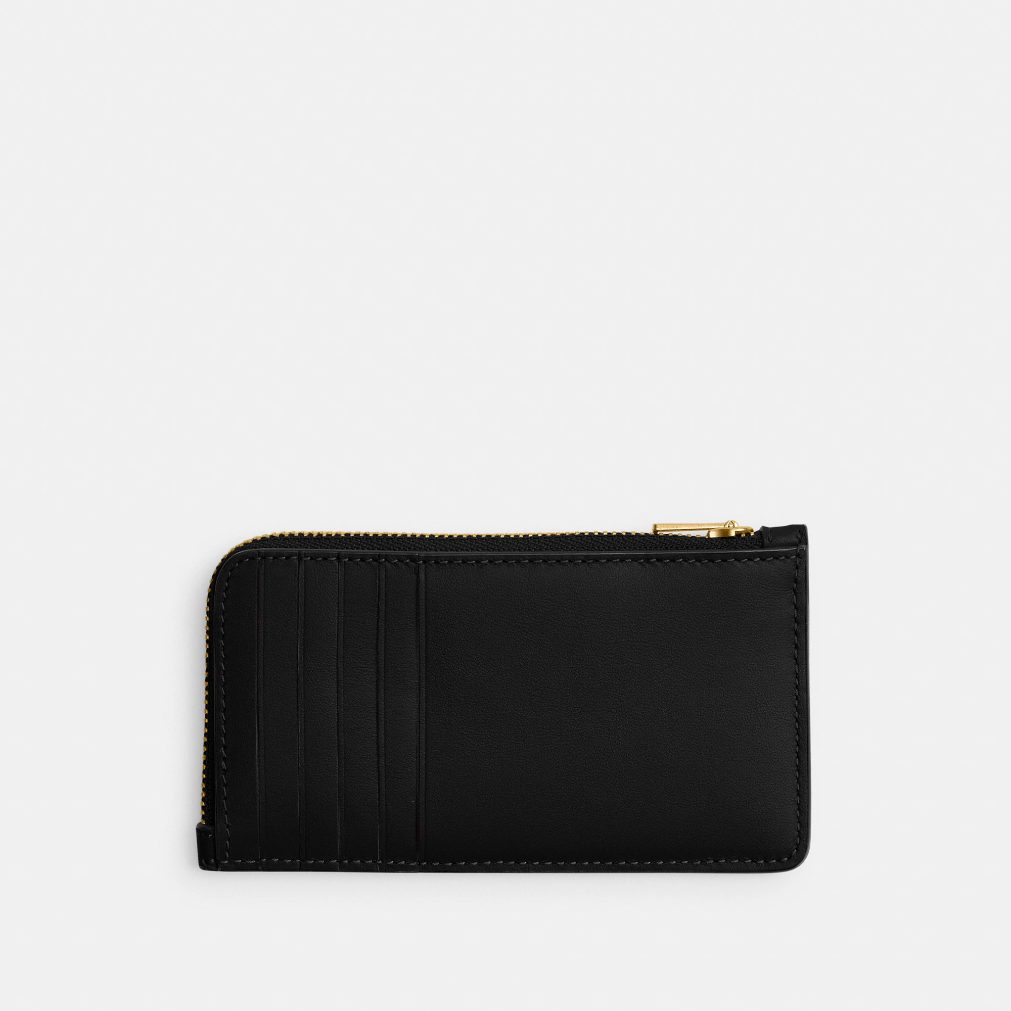 COACH®,New York Zip Card Case,Leather,Calfskin Leather,Card Case,Coin,Word Embellishment,Logo,Casual,Black,Back View