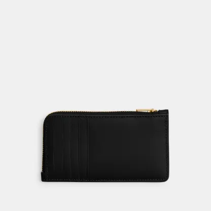 COACH®,New York Zip Card Case,Leather,Calfskin Leather,Card Case,Coin,Word Embellishment,Logo,Casual,Black,Back View