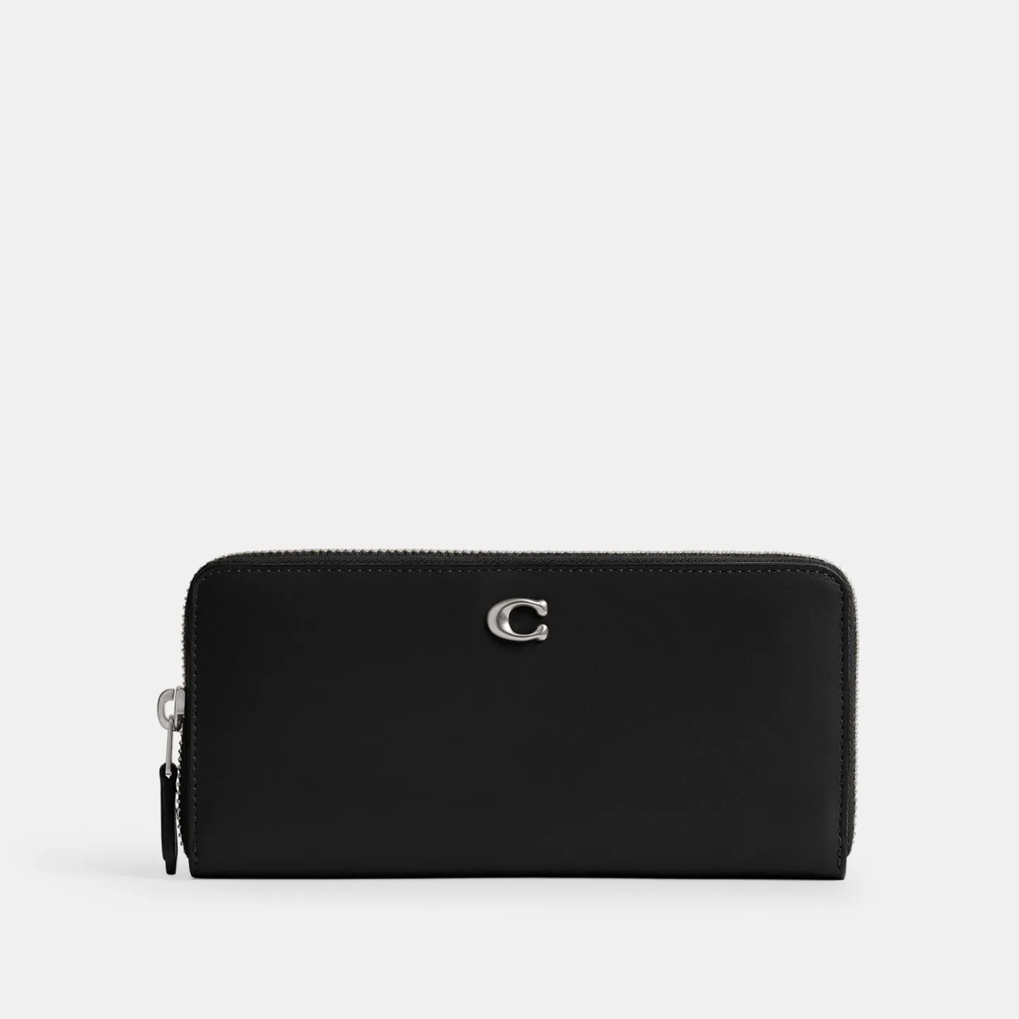COACH®,Essential Slim Accordion Zip Wallet,Calfskin Leather,Leather,Continental,Logo,Metal,Casual,Black,Front View