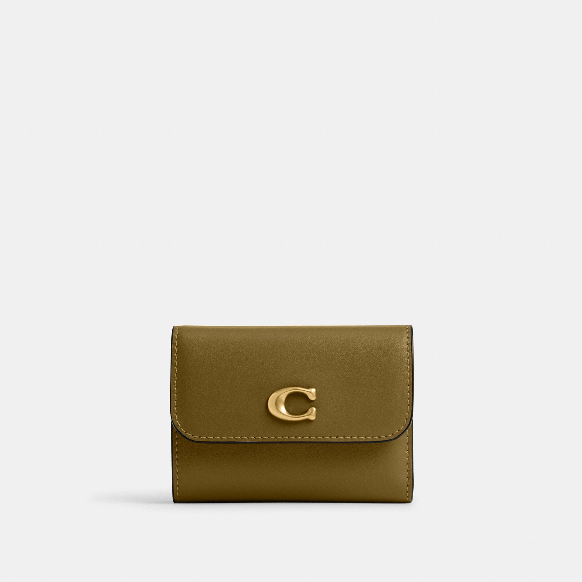 COACH®,Essential Card Holder Wallet,Leather,Calfskin Leather,Card Case,Bi Fold,Logo,Metal,Casual,Brown,Front View