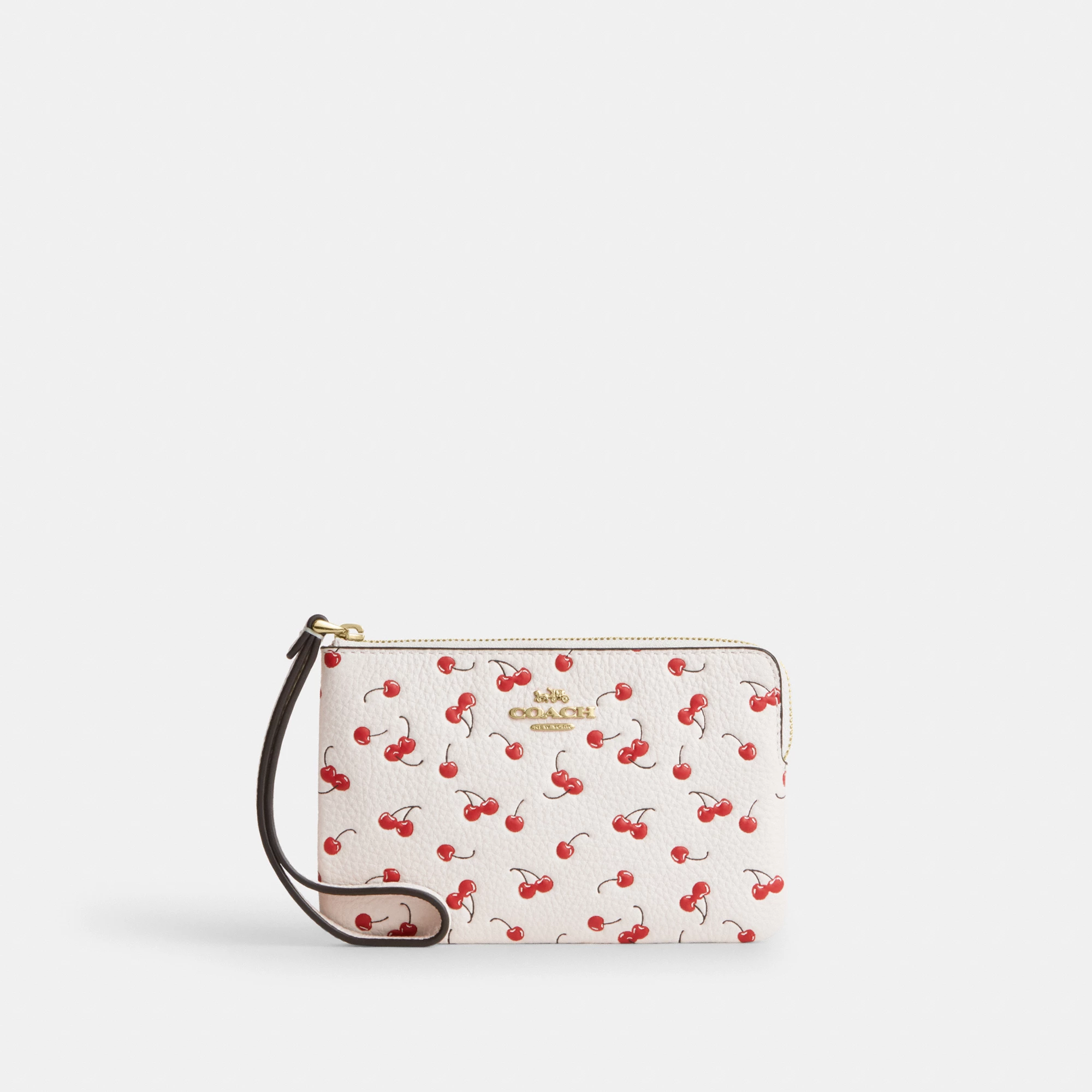 COACH®,Corner Zip Wristlet With Cherry Print,,Front View