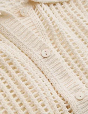 Aerie Short Sleeve Polo Sweater - Natural