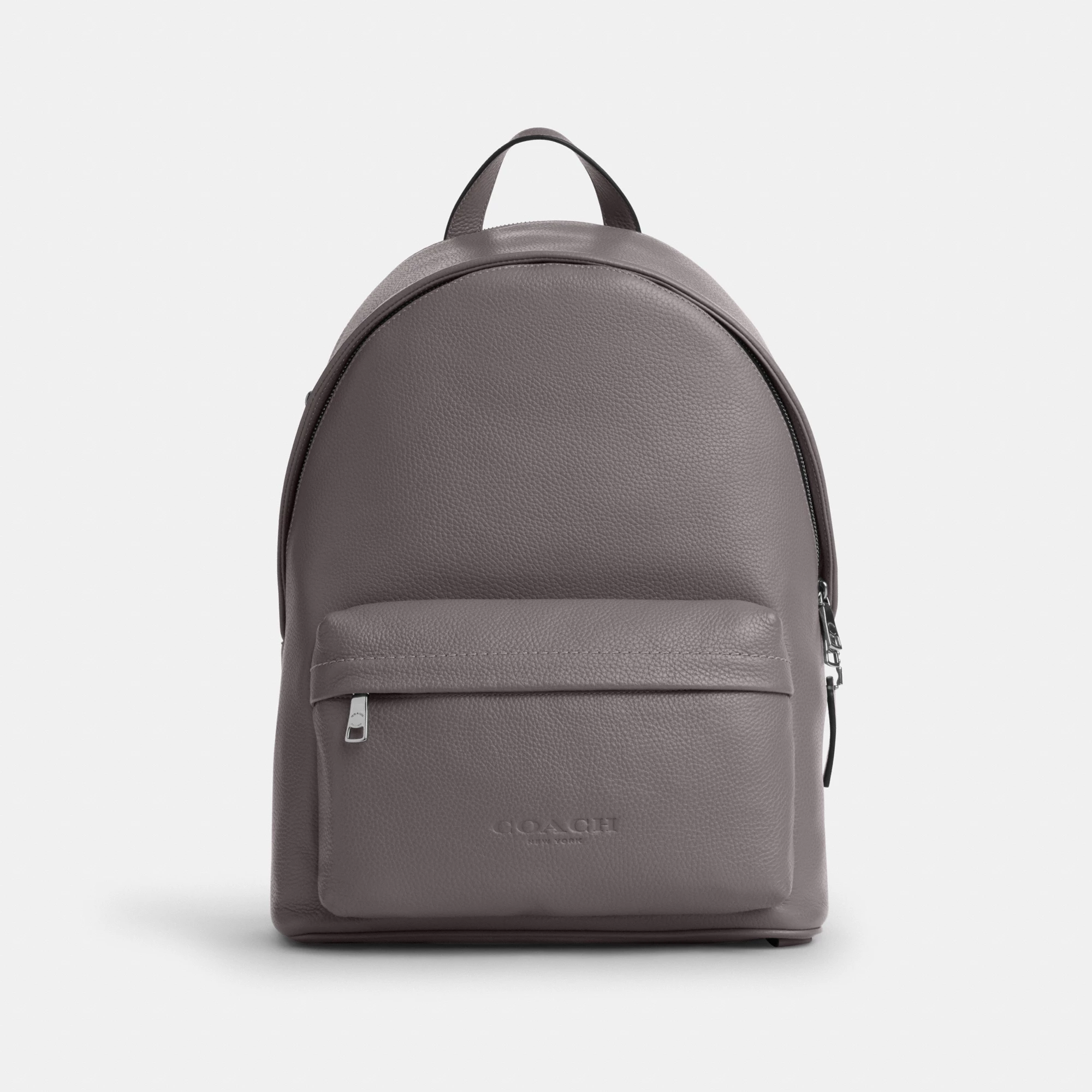 COACH®,Taylor Backpack,Polyester,Recycled Polyester,Leather,Backpack,Lined,Sustainable,Suitcase Sleeve,Casual,Gray,Front View