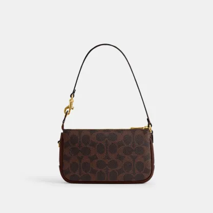 COACH®,Plaza Bag 18 In Signature Canvas,Calfskin Leather,Leather,Canvas,Fabric,Shoulder Bag,Logo,Compact,Lined,2 in 1,Bras...,Brown,Back View