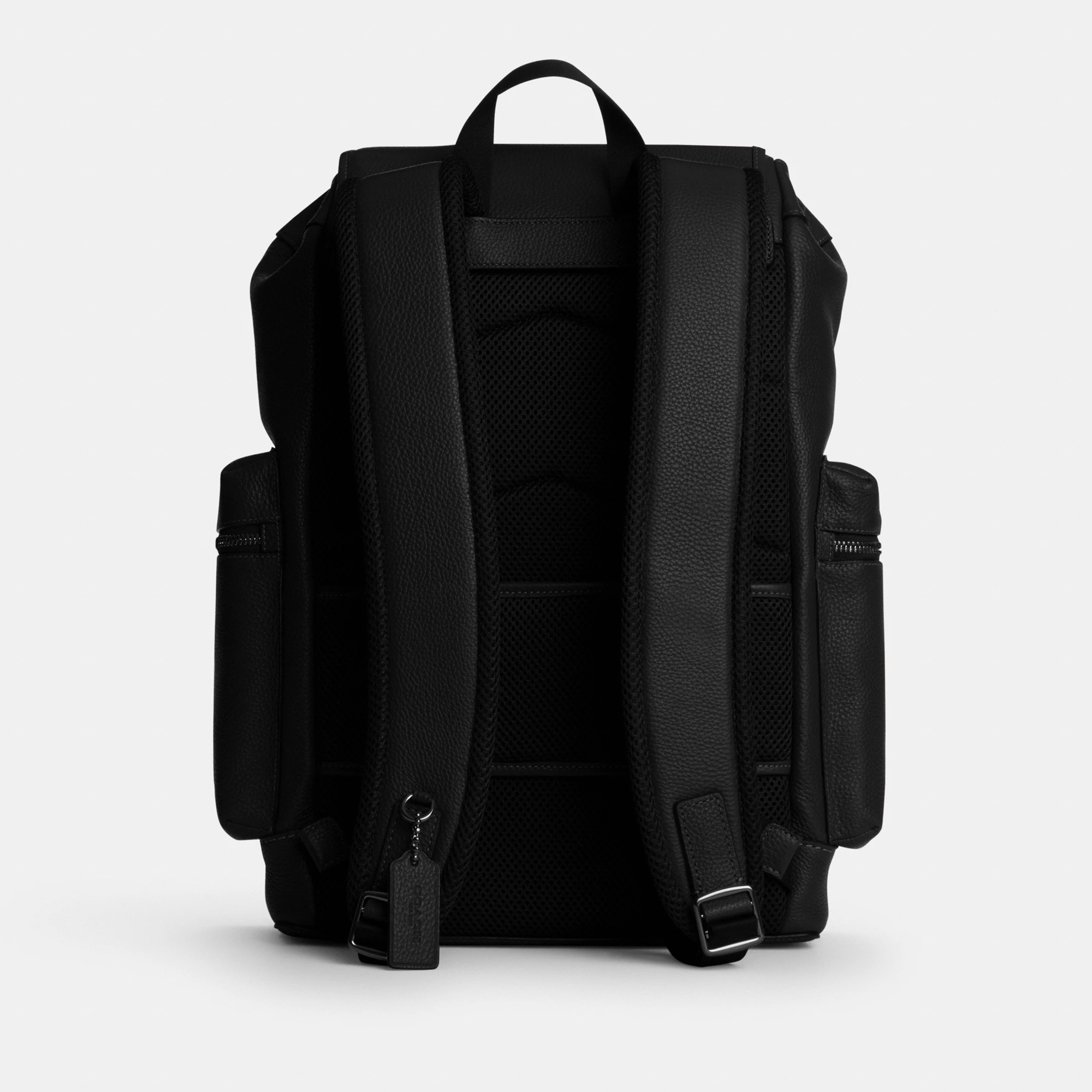 COACH®,Sprint Backpack,Recycled Polyester,Leather,Backpack,Logo,Adjustable,Padded Back Panel,Sustainable,Suitcase Sleeve,S...,Black,Back View