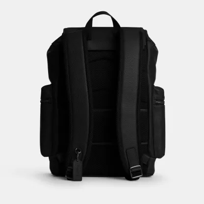 COACH®,Sprint Backpack,Recycled Polyester,Leather,Backpack,Logo,Adjustable,Padded Back Panel,Sustainable,Suitcase Sleeve,S...,Black,Back View