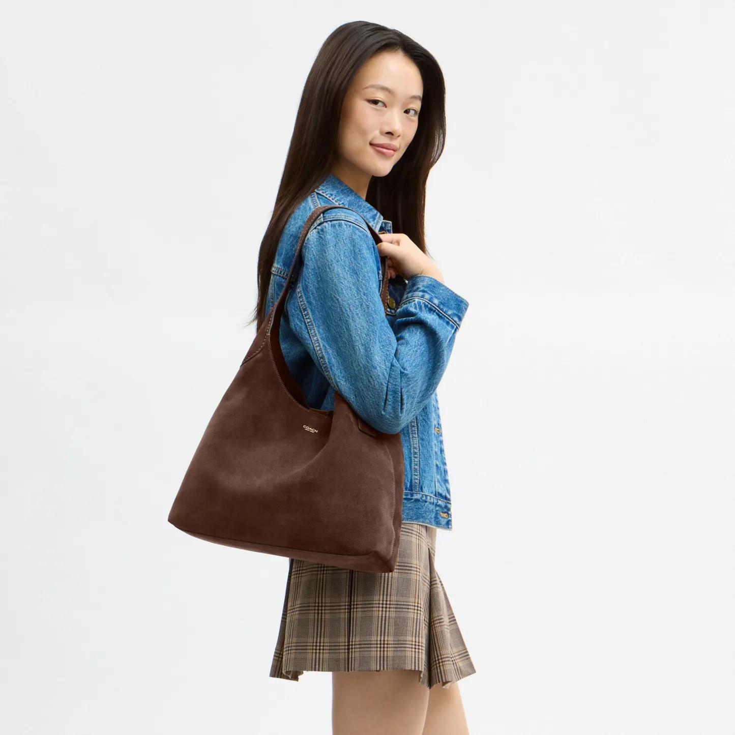 COACH®,Brooklyn Shoulder Bag 34,Suede,Hobo,Brass,Casual,Brown,Detail View