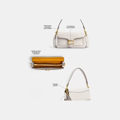 COACH®,Tabby Shoulder Bag 26,Leather,Shoulder Bag,Crossbody,Logo,Gusset,Gold Metal,Casual,White