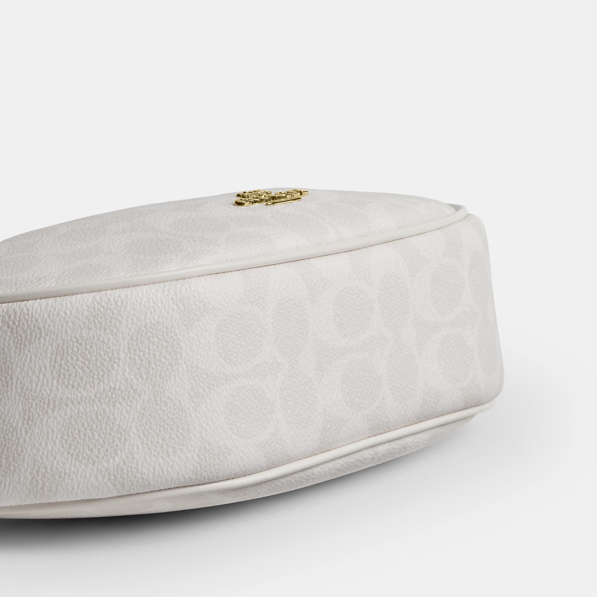 COACH®,Emily Shoulder Bag In Signature Canvas,Leather,Recycled Polyester,Canvas,Shoulder Bag,Metal,Pendant,Piping,Logo,Sus...,White,Outsole View