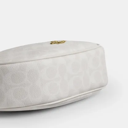 COACH®,Emily Shoulder Bag In Signature Canvas,Leather,Recycled Polyester,Canvas,Shoulder Bag,Metal,Pendant,Piping,Logo,Sus...,White,Outsole View