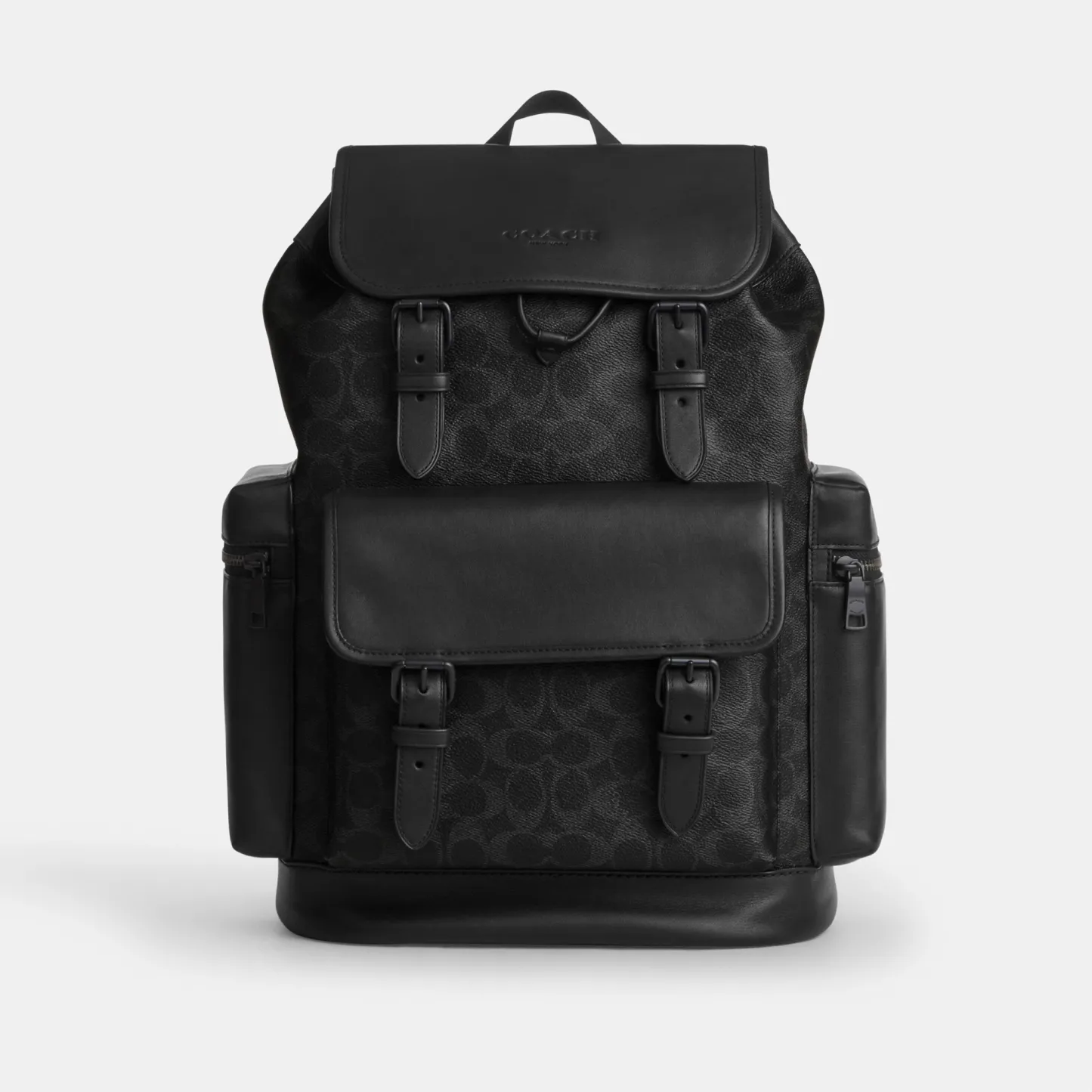 COACH®,Sprint Backpack In Signature Canvas,Canvas,Recycled Polyester,Leather,Backpack,Sustainable,Adjustable,Suitcase Slee...,Black,Front View