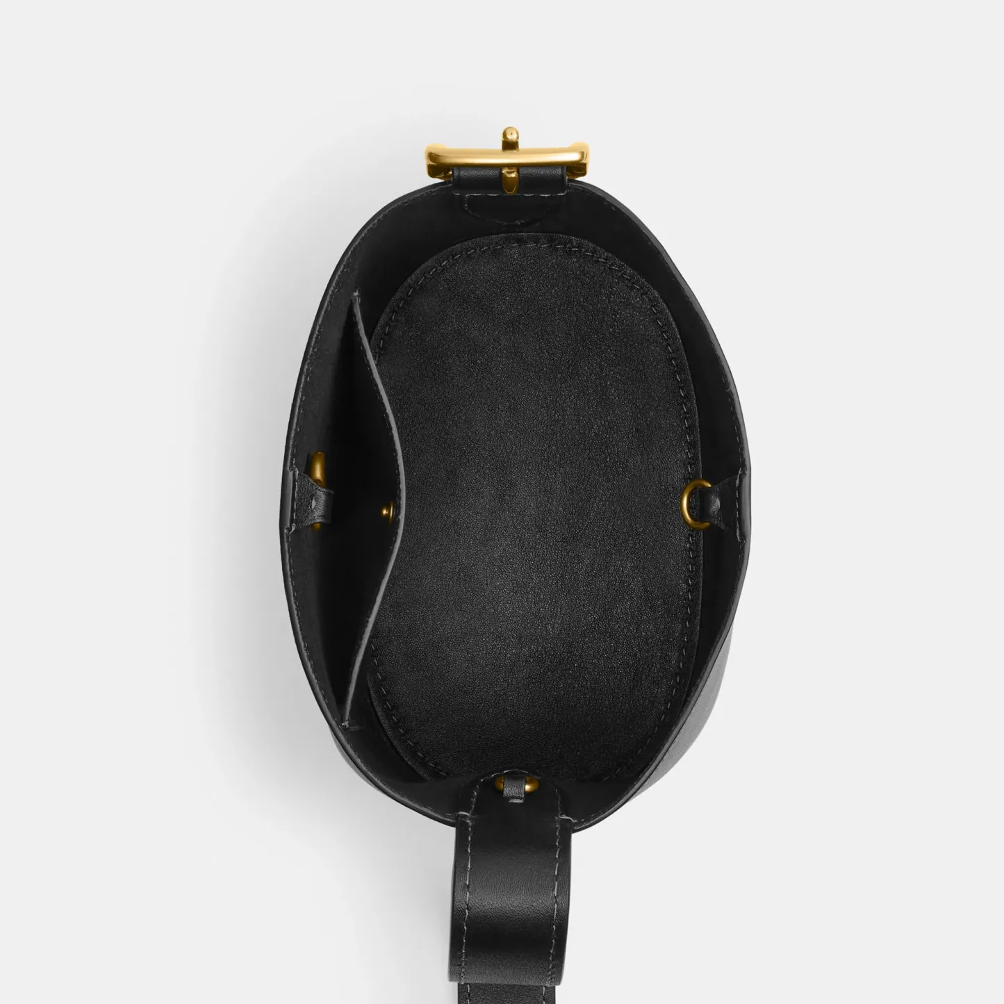 COACH®,Bleecker Bucket Bag 21,Leather,Bucket,Adjustable,Compact,Removable Pouch,Gold Metal,Casual,Black,Inside View,Top View