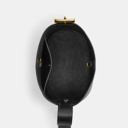 COACH®,Bleecker Bucket Bag 21,Leather,Bucket,Adjustable,Compact,Removable Pouch,Gold Metal,Casual,Black,Inside View,Top View