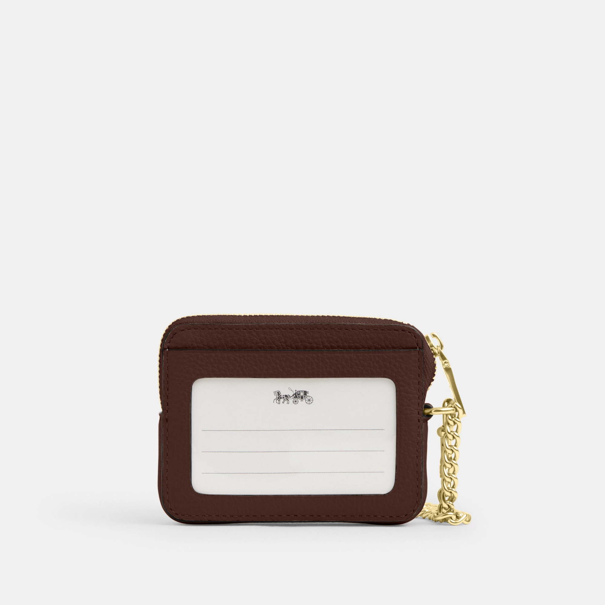 COACH®,Zip Card Case,Leather,Coin,Wristlet,Card Case,Gold Metal,Casual,Brown,Back View