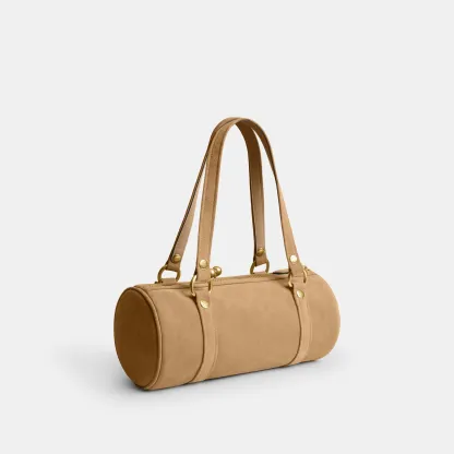 COACH®,Kisslock Barrel Bag,Lining Cotton Knit,Lining Cotton,Suede,Barrel Bag,Pendant,Brass,Day Party,Beige,Angle View