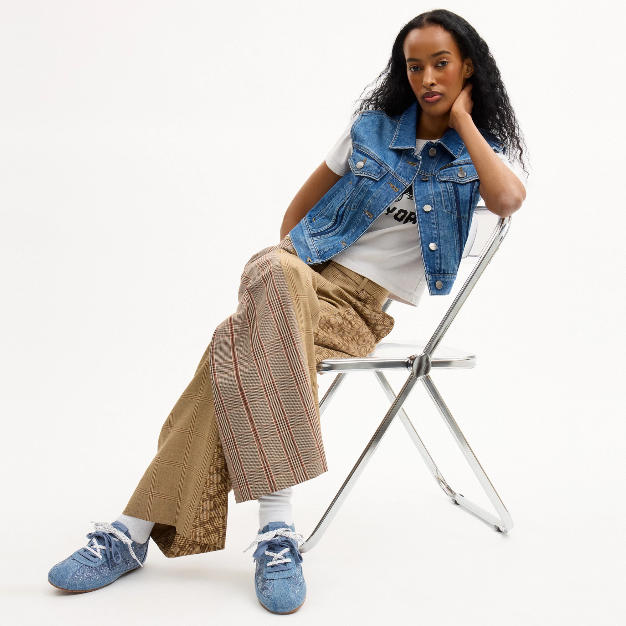 COACH®,Soft Sneaker In Signature Denim,Rubber,Denim,Recycled Polyester,Polyester,Activewear,Fabric,Logo,Cushioned Outsole,...,Blue,Detail View