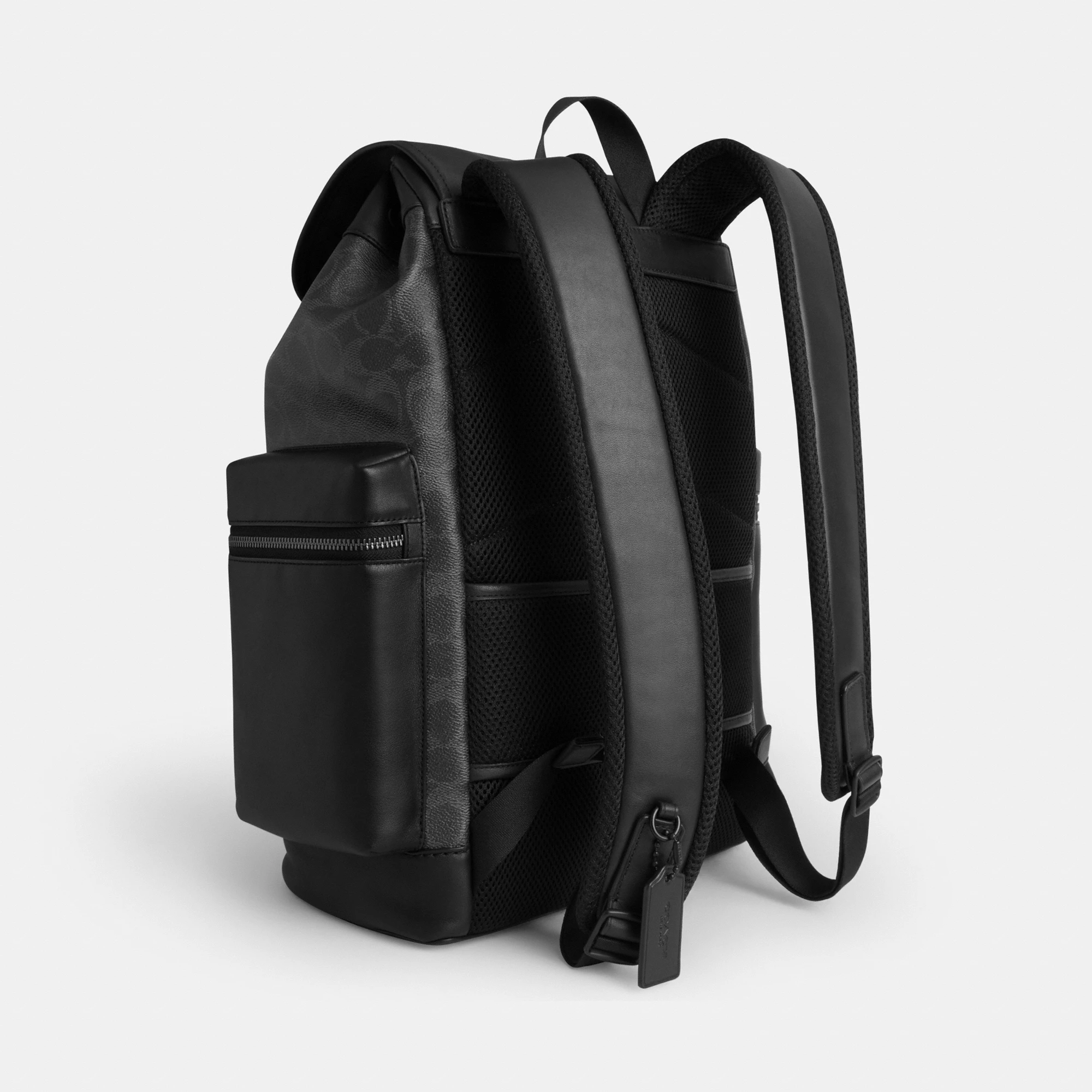 COACH®,Sprint Backpack In Signature Canvas,Canvas,Recycled Polyester,Leather,Backpack,Sustainable,Adjustable,Suitcase Slee...,Black,Angle View