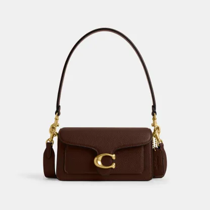 COACH®,Tabby Shoulder Bag 20,Leather,Shoulder Bag,Embossed,Metal,Logo,Day Party,Brown,Front View