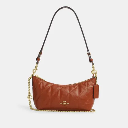 COACH®,Caitlin Shoulder Bag With Quilting And Charm,Recycled Polyester,Leather,Shoulder Bag,Metal Material,Metal,Logo,Sust...,Brown,Front View