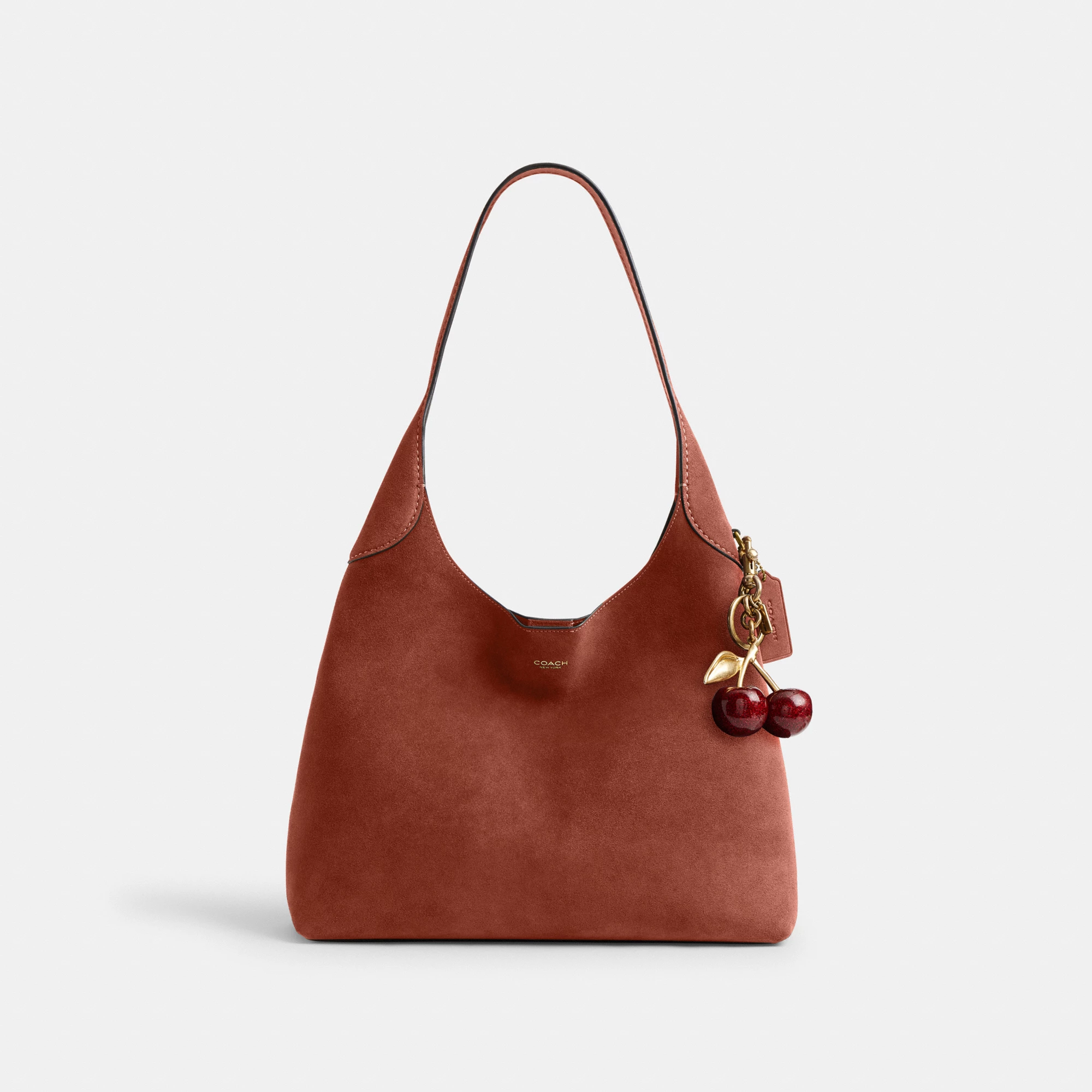 COACH®,Brooklyn Shoulder Bag 34,Suede,Hobo,Brass,Casual,Brown,Angle View