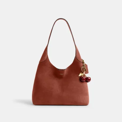 COACH®,Brooklyn Shoulder Bag 34,Suede,Hobo,Brass,Casual,Brown,Angle View