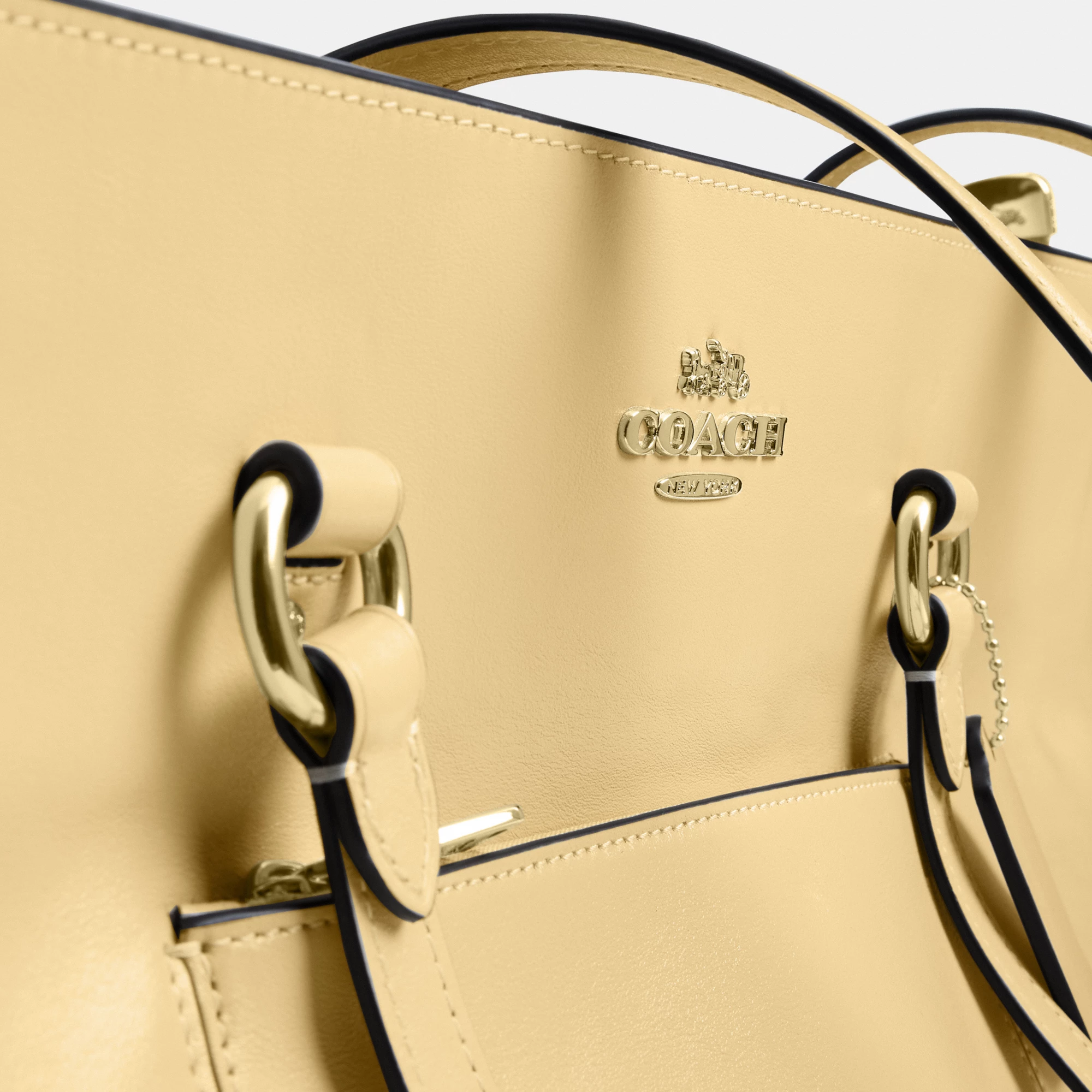 COACH®,Station Tote Bag,Leather,Recycled Polyester,Tote,Logo,Metal,Gold Metal,Work,Cream,Closer View