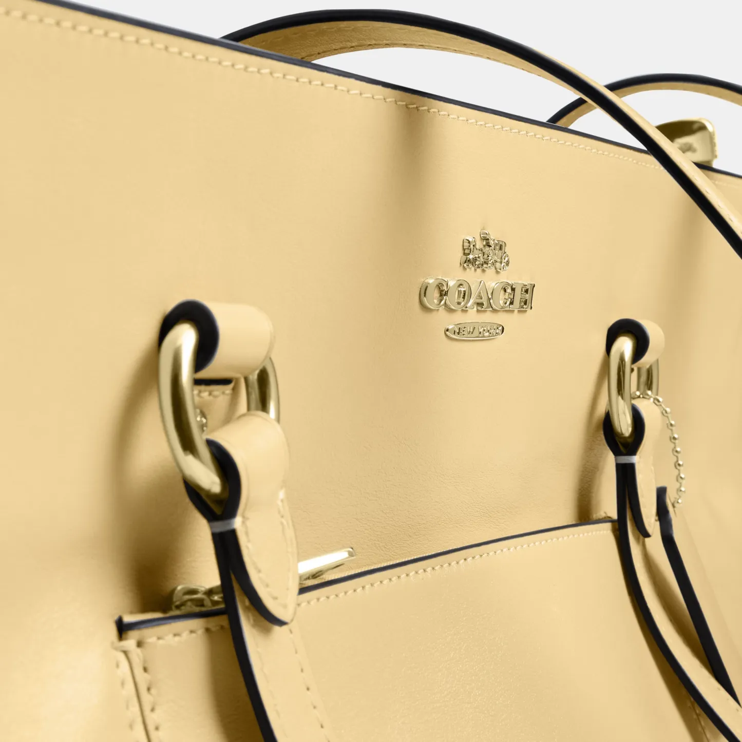 COACH®,Station Tote Bag,Leather,Recycled Polyester,Tote,Logo,Metal,Gold Metal,Work,Cream,Closer View