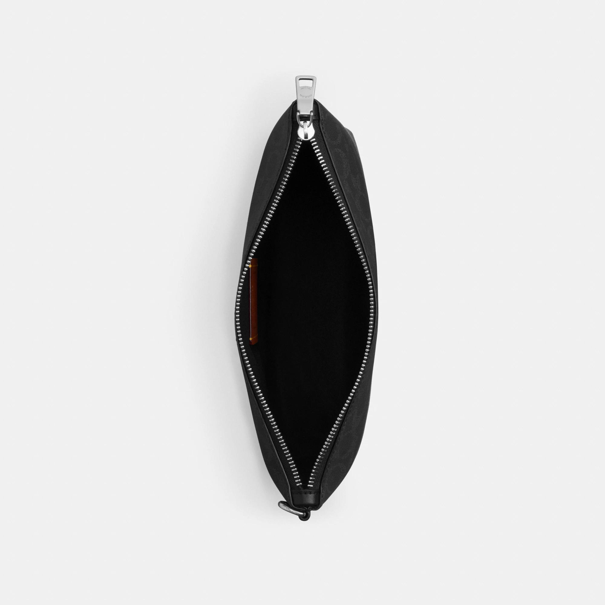 COACH®,Pouch In Signature Canvas,Canvas,Recycled Polyester,Leather,Pouch,Logo,Sustainable,Silver Metal,Casual,Black,Inside View,Top View