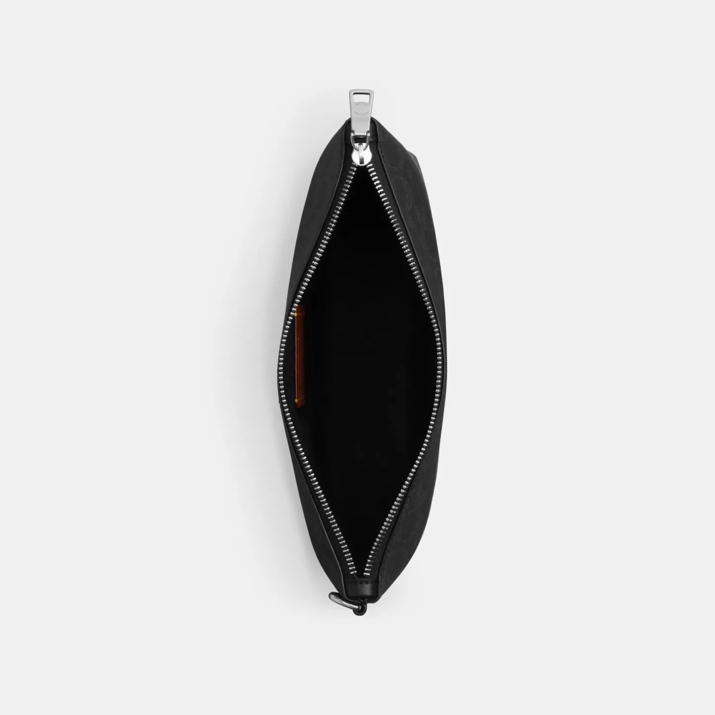 COACH®,Pouch In Signature Canvas,Canvas,Recycled Polyester,Leather,Pouch,Logo,Sustainable,Silver Metal,Casual,Black,Inside View,Top View