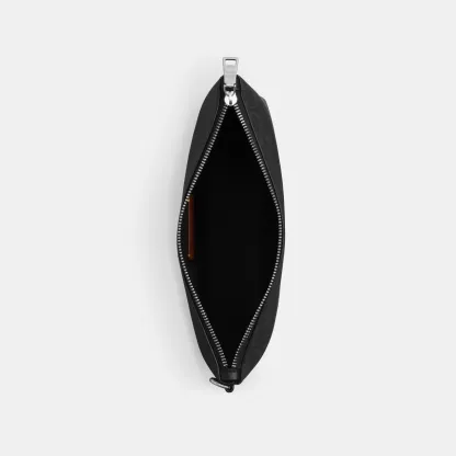 COACH®,Pouch In Signature Canvas,Canvas,Recycled Polyester,Leather,Pouch,Logo,Sustainable,Silver Metal,Casual,Black,Inside View,Top View