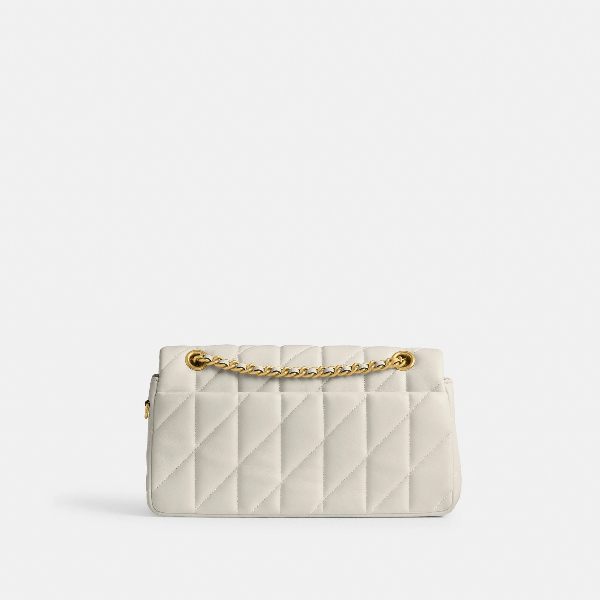 COACH®,Tabby Shoulder Bag 26 With Pillow Quilting,Leather,Shoulder Bag,Metal,Logo,Shoulder Guard,Silver Metal,Day Party,Cream,Back View