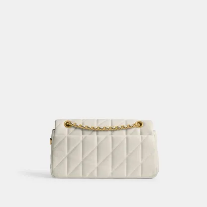 COACH®,Tabby Shoulder Bag 26 With Pillow Quilting,Leather,Shoulder Bag,Metal,Logo,Shoulder Guard,Silver Metal,Day Party,Cream,Back View