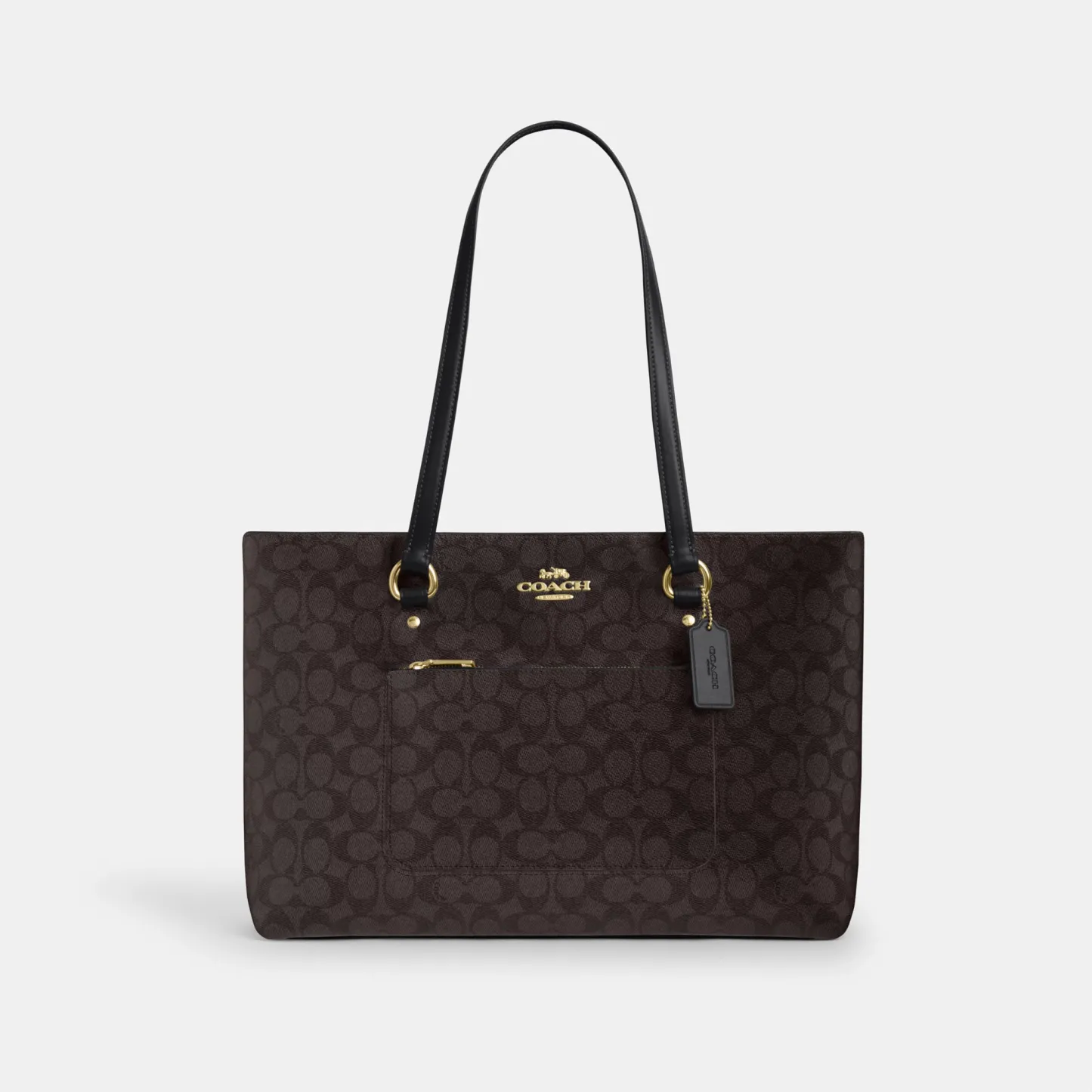 COACH®,Station Tote Bag In Signature Canvas,Canvas,Fabric,Mixed Media,Leather,Tote,Logo,Pattern,Luggage Tag,Lined,Silver M...,Multi Color,Front View