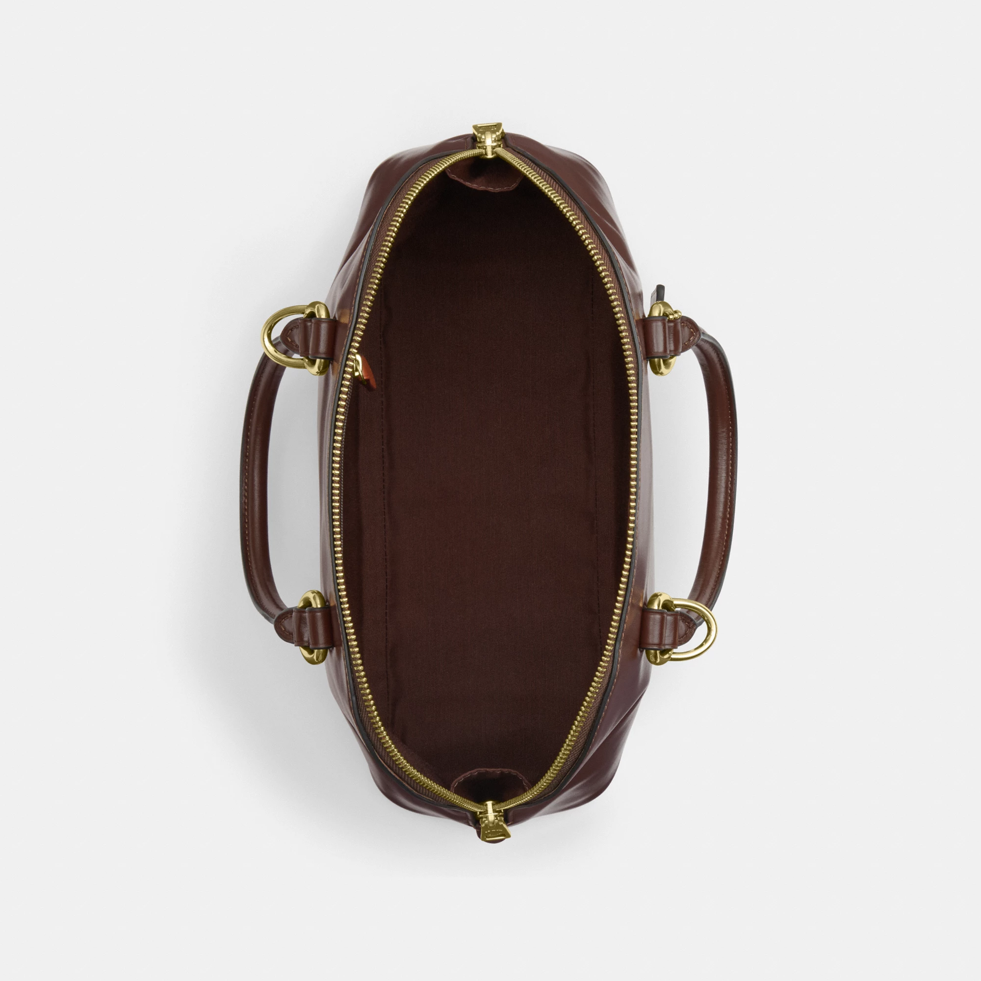 COACH®,Lara Satchel Bag,Recycled Polyester,Satchel,Logo,Metal,Casual,Brown,Inside View,Top View