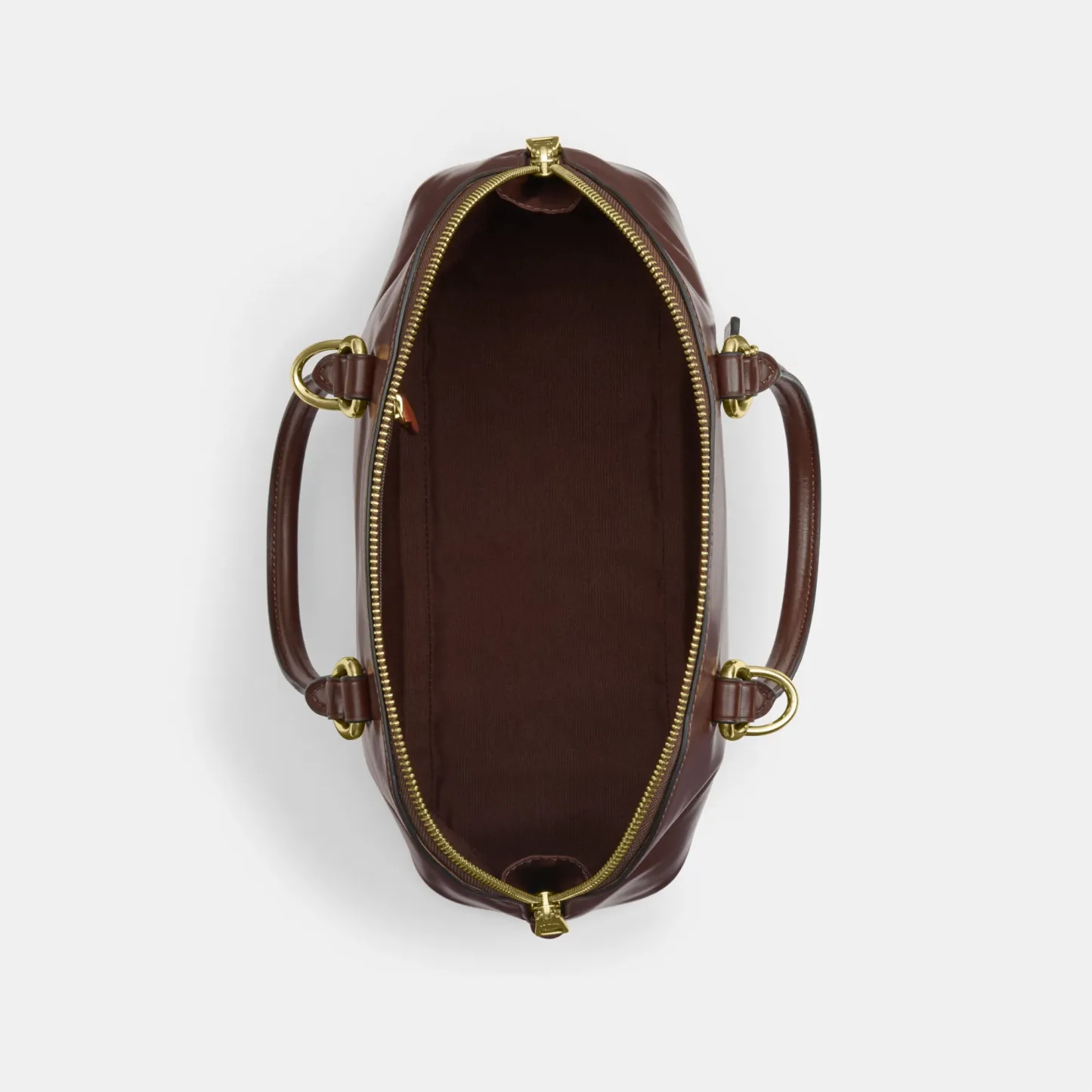 COACH®,Lara Satchel Bag,Recycled Polyester,Satchel,Logo,Metal,Casual,Brown,Inside View,Top View